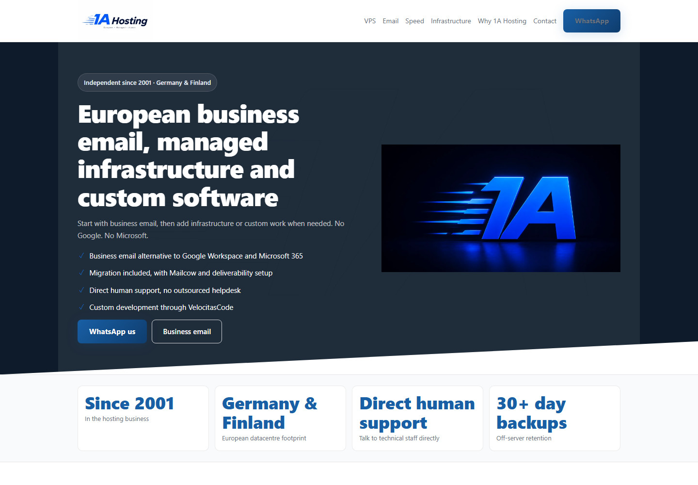 Captura da página inicial de 1ahosting.com