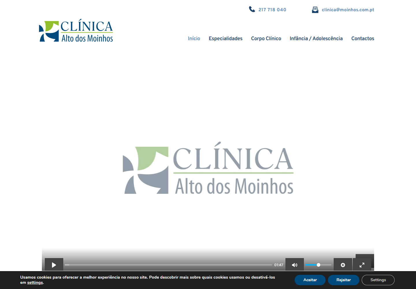 Captura da página inicial da Clínica Alto dos Moinhos